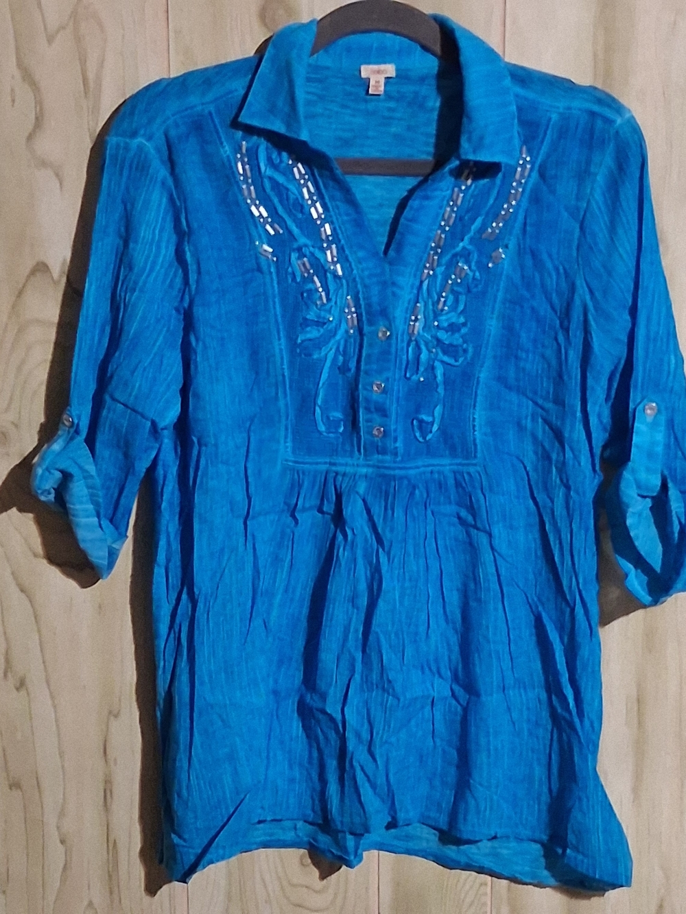 Reba Turquoise Blue Embellished V-Neck Tunic